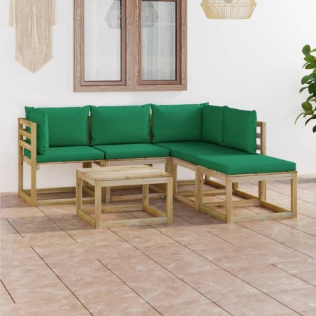 vidaXL Juego de muebles de jardín 6 piezas con cojines verdes