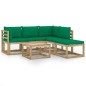 vidaXL Juego de muebles de jardín 6 piezas con cojines verdes vidaXL Juego de muebles de jardín 6 piezas con cojines verdes