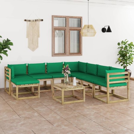 vidaXL Set de muebles de jardín 9 piezas con cojines madera impregnada