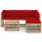 vidaXL Juego de muebles de jardín 6 piezas con cojines rojos vidaXL Juego de muebles de jardín 6 piezas con cojines rojos