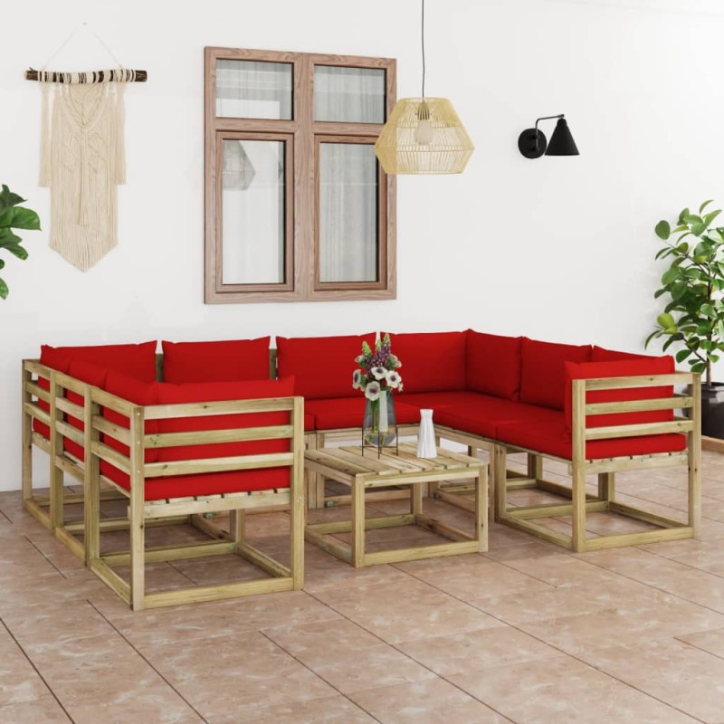 vidaXL Set de muebles de jardín 9 piezas con cojines madera impregnada vidaXL Set de muebles de jardín 9 piezas con cojines madera impregnada