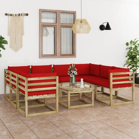vidaXL Set de muebles de jardín 9 piezas con cojines madera impregnada