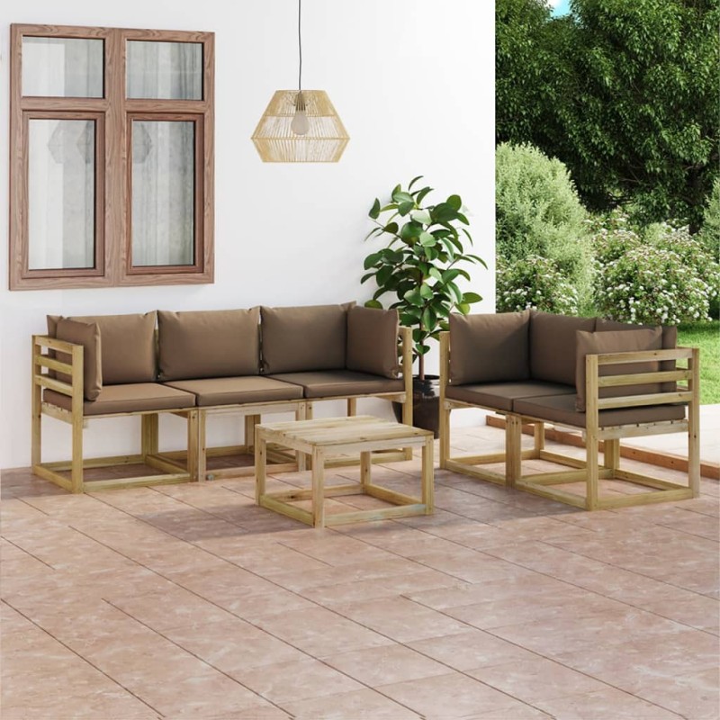 vidaXL Juego de muebles de jardín 6 piezas con cojines taupe vidaXL Juego de muebles de jardín 6 piezas con cojines taupe