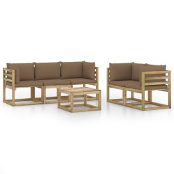 vidaXL Juego de muebles de jardín 6 piezas con cojines taupe
