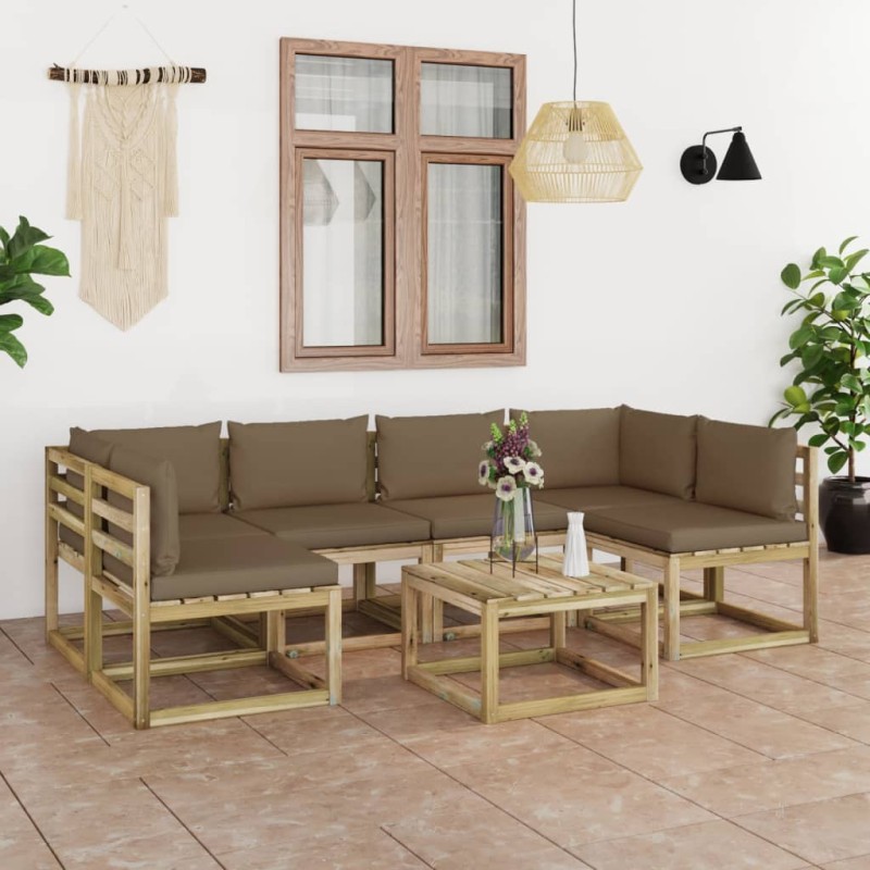 vidaXL Set de muebles de jardín 7 piezas con cojines madera impregnada vidaXL Set de muebles de jardín 7 piezas con cojines madera impregnada