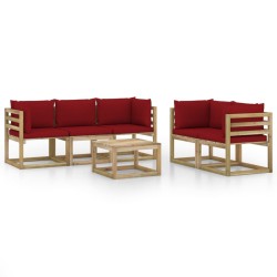 vidaXL Juego de muebles de jardín 6 piezas con cojines rojo tinto