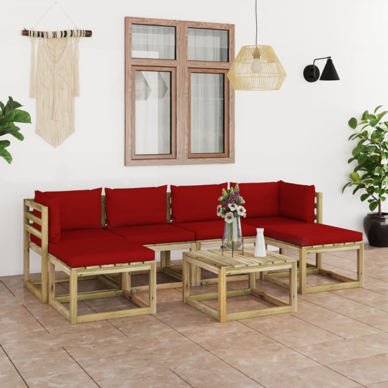 vidaXL Set de muebles de jardín 7 piezas con cojines madera impregnada vidaXL Set de muebles de jardín 7 piezas con cojines madera impregnada