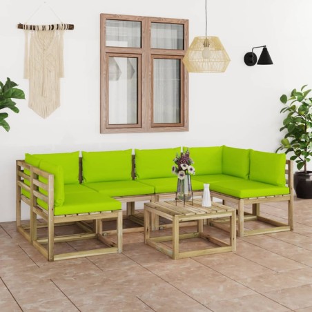 vidaXL Set de muebles de jardín 7 piezas con cojines madera impregnada