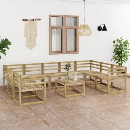 vidaXL Set de muebles de jardín 10 pzas madera pino impregnada verde