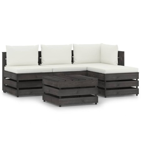 vidaXL Muebles de jardín 4 piezas con cojines madera impregnada gris