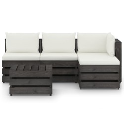 vidaXL Muebles de jardín 4 piezas con cojines madera impregnada gris