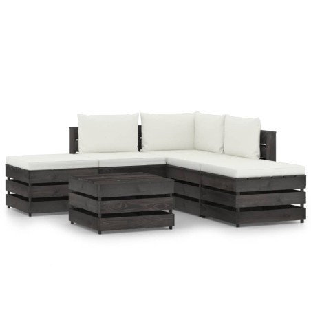 vidaXL Muebles de jardín 6 pzas con cojines madera impregnada gris