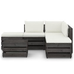 vidaXL Muebles de jardín 6 pzas con cojines madera impregnada gris