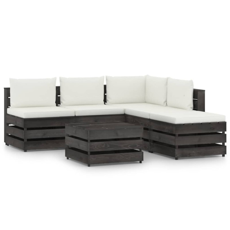vidaXL Muebles de jardín 6 pzas con cojines madera impregnada gris