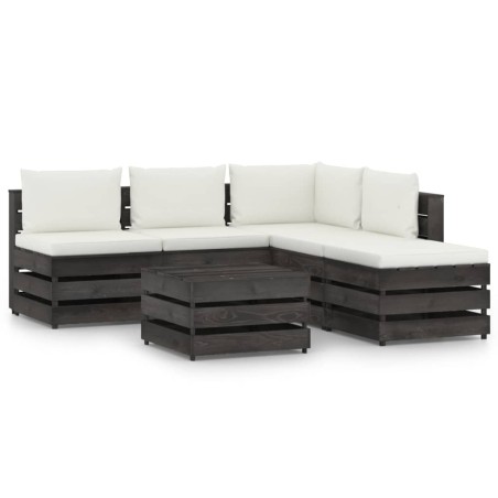 vidaXL Muebles de jardín 6 pzas con cojines madera impregnada gris