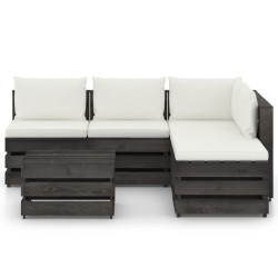 vidaXL Muebles de jardín 6 pzas con cojines madera impregnada gris