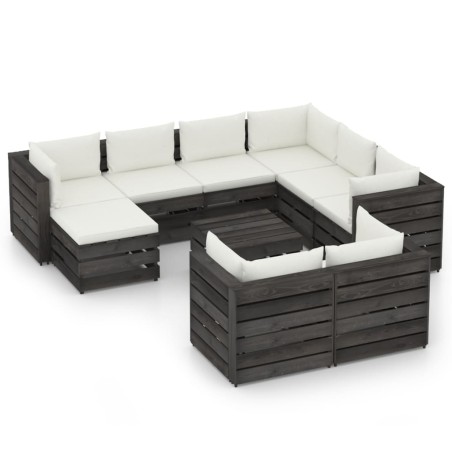 vidaXL Muebles de jardín 10 pzas con cojines madera impregnada gris