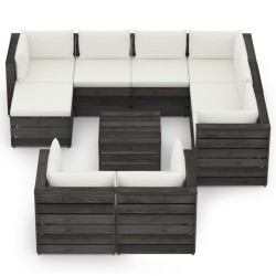 vidaXL Muebles de jardín 10 pzas con cojines madera impregnada gris