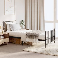 vidaXL Estructura de cama con cabecero y estribo metal negro 90x190 cm