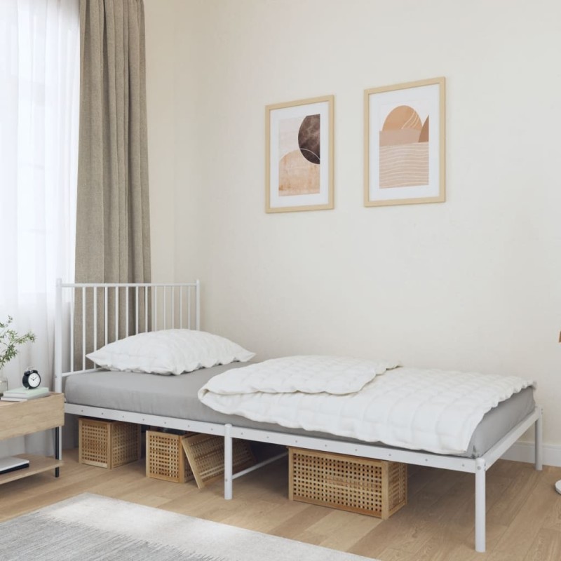 vidaXL Estructura de cama de metal con cabecero blanco 107x203 cm vidaXL Estructura de cama de metal con cabecero blanco 107x203 cm