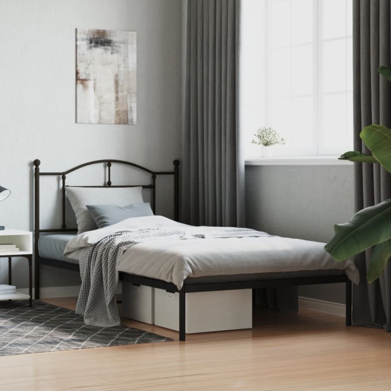 vidaXL Estructura de cama con cabecero metal negro 107x203 cm vidaXL Estructura de cama con cabecero metal negro 107x203 cm