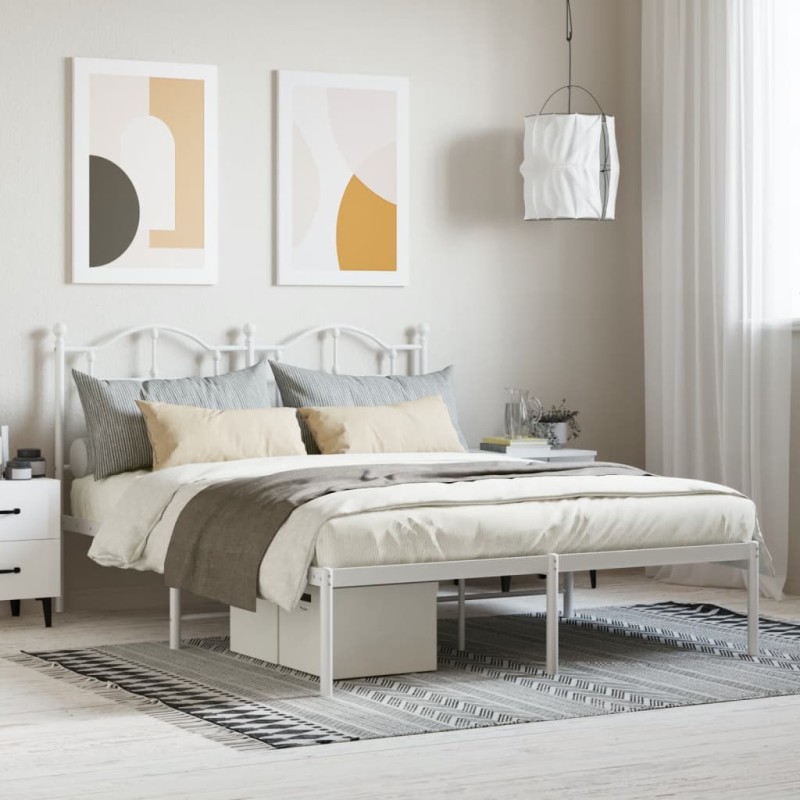 vidaXL Estructura de cama con cabecero metal blanca 140x200 cm vidaXL Estructura de cama con cabecero metal blanca 140x200 cm