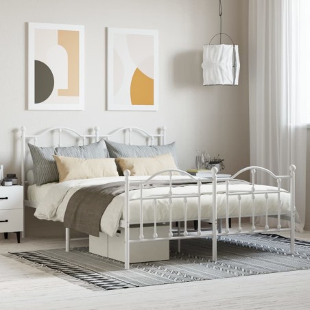 vidaXL Estructura cama metal con cabecero y estribo blanco 140x200 cm