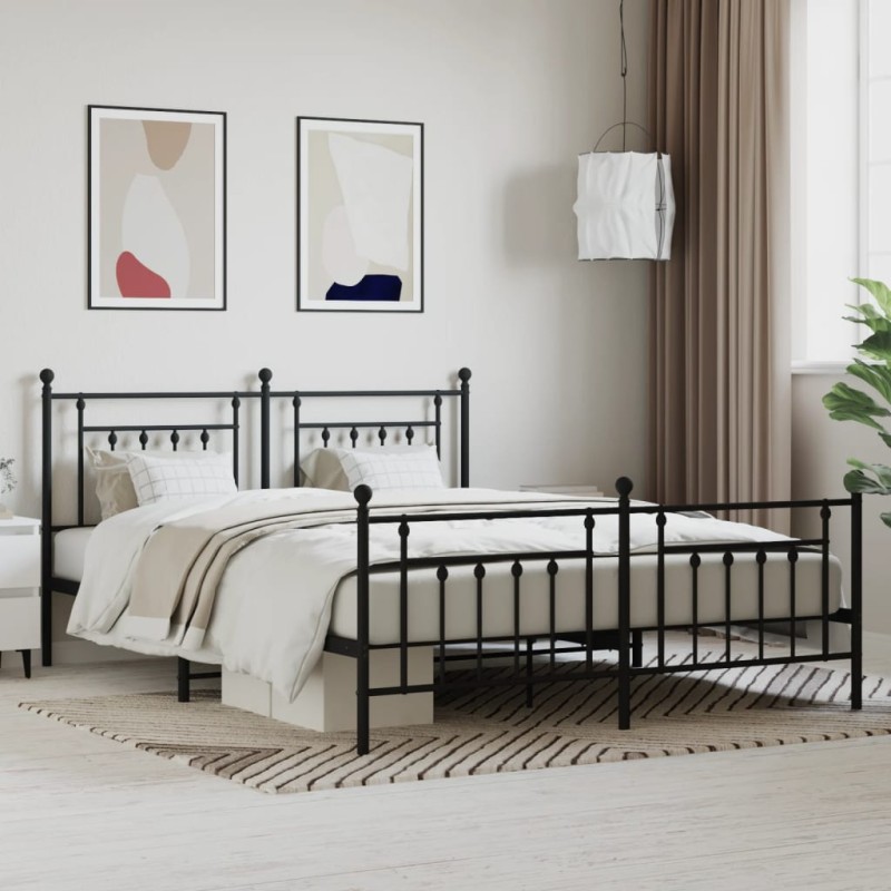 vidaXL Estructura de cama cabecero y pie de cama metal negro 160x200cm vidaXL Estructura de cama cabecero y pie de cama metal negro 160x200cm