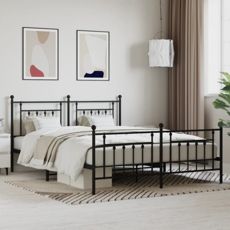 vidaXL Estructura de cama cabecero y pie de cama metal negro 160x200cm
