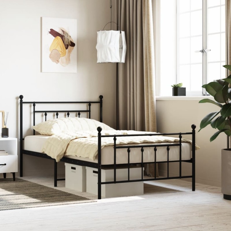 vidaXL Estructura de cama con cabecero y estribo metal negro 107x203cm vidaXL Estructura de cama con cabecero y estribo metal negro 107x203cm