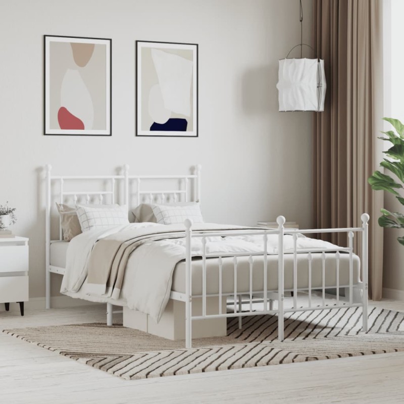 vidaXL Estructura cama metal con cabecero y estribo blanco 120x190 cm vidaXL Estructura cama metal con cabecero y estribo blanco 120x190 cm
