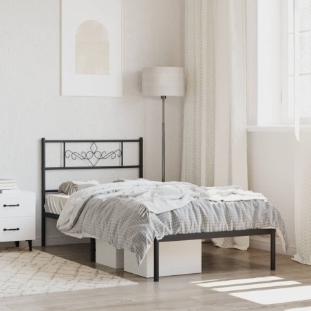 vidaXL Estructura de cama con cabecero metal negro 90x200 cm