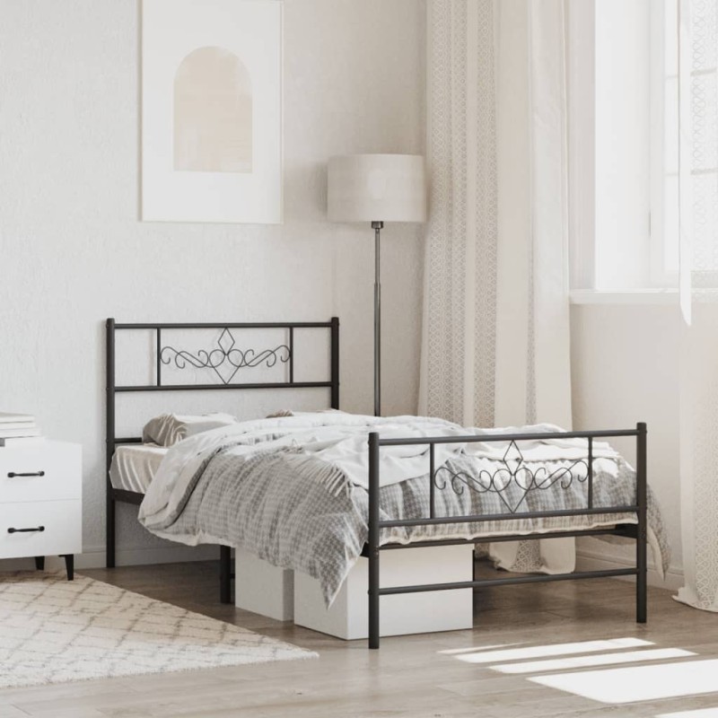 vidaXL Estructura de cama con cabecero y estribo metal negro 80x200 cm