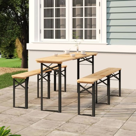 vidaXL Mesa y bancos plegables de bar 3 piezas madera maciza de abeto