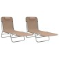 vidaXL Tumbonas plegables 2 uds acero y textilene gris taupe vidaXL Tumbonas plegables 2 uds acero y textilene gris taupe