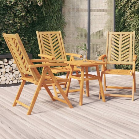vidaXL Sillas de jardín reclinables 3 uds madera maciza acacia