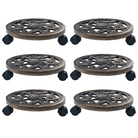 vidaXL Soporte con ruedas de plantas 6 uds plástico color bronce 30 cm