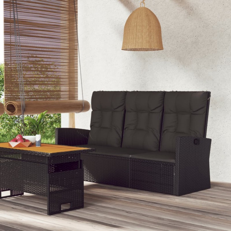 vidaXL Banco jardín reclinable y cojines ratán sintético negro 173 cm vidaXL Banco jardín reclinable y cojines ratán sintético negro 173 cm