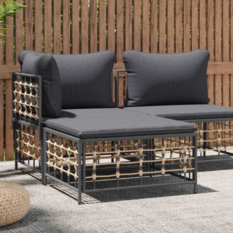 vidaXL Taburete de jardín con cojín ratán sintético gris oscuro vidaXL Taburete de jardín con cojín ratán sintético gris oscuro