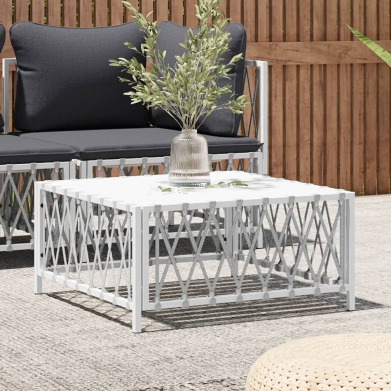vidaXL Mesa de jardín tela tejida blanco 70x70x34 cm vidaXL Mesa de jardín tela tejida blanco 70x70x34 cm