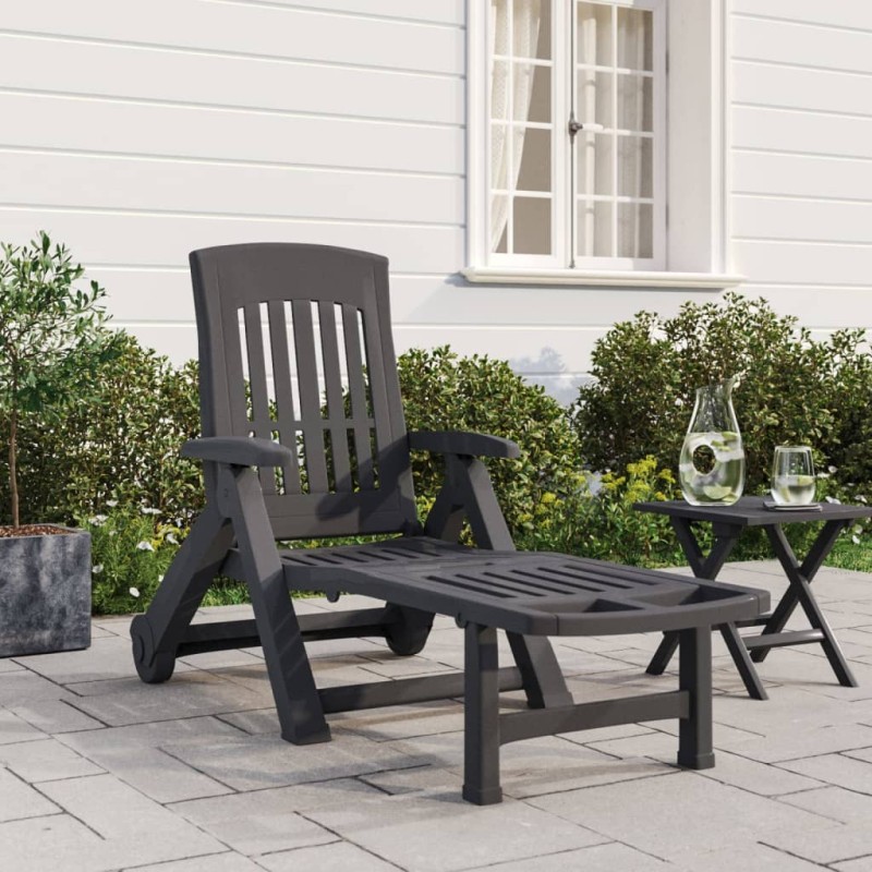 vidaXL Tumbona plegable con ruedas PP gris antracita vidaXL Tumbona plegable con ruedas PP gris antracita