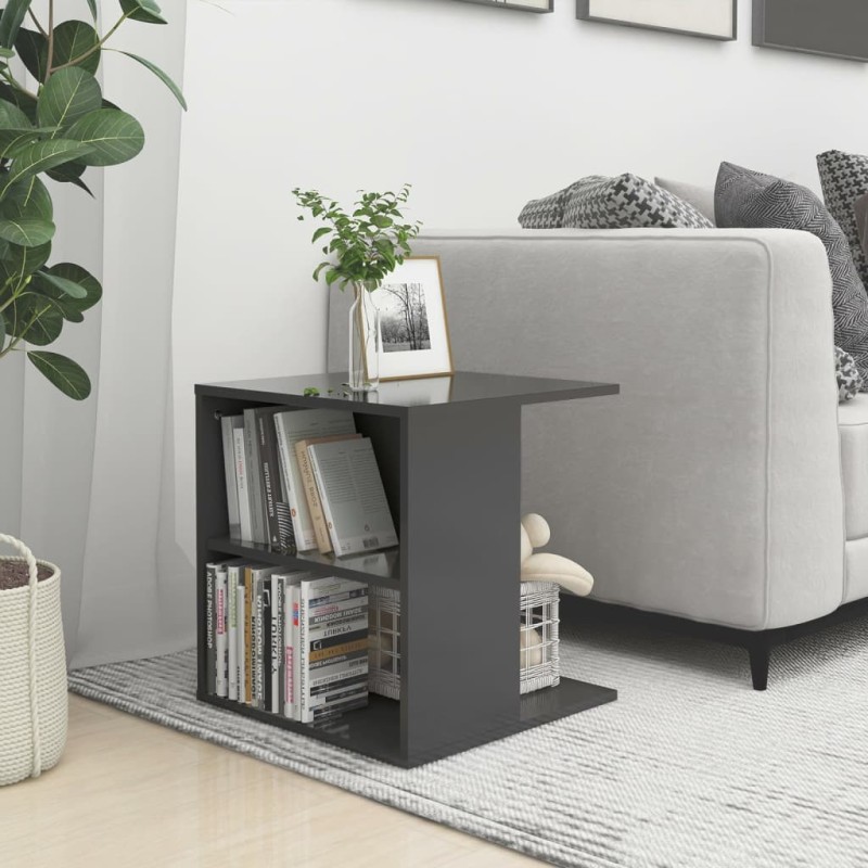 vidaXL Mesa auxiliar madera contrachapada gris brillante 45x45x48 cm vidaXL Mesa auxiliar madera contrachapada gris brillante 45x45x48 cm