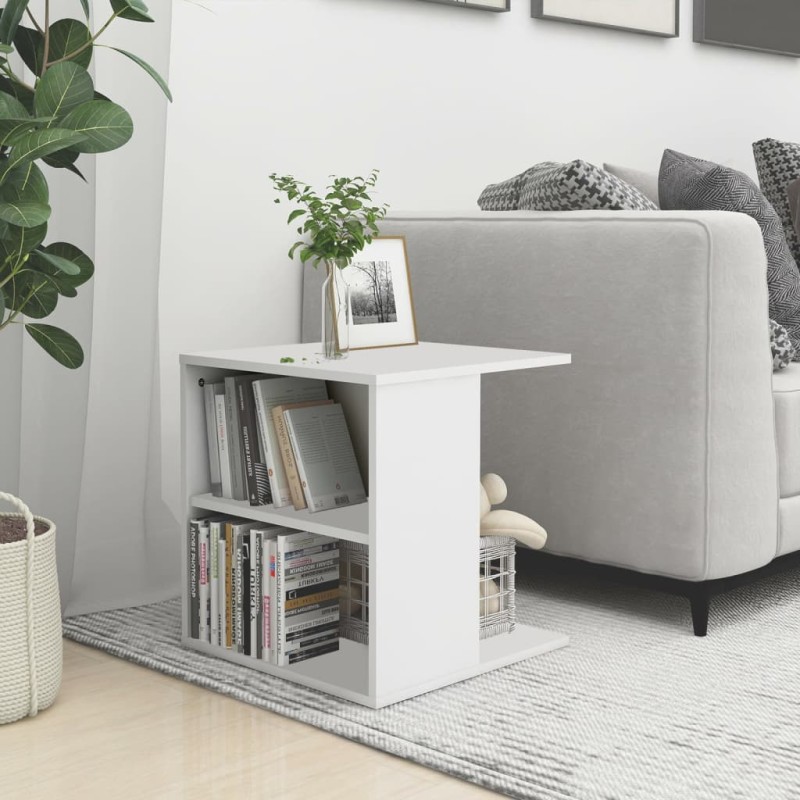 vidaXL Mesa auxiliar de madera contrachapada blanco 45x45x48 cm vidaXL Mesa auxiliar de madera contrachapada blanco 45x45x48 cm