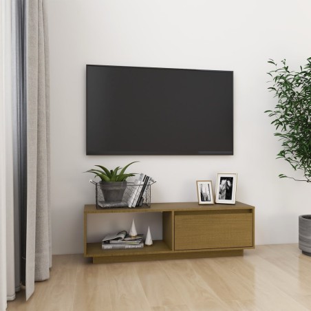 vidaXL Mueble de TV de madera maciza pino marrón miel 110x30x33,5 cm