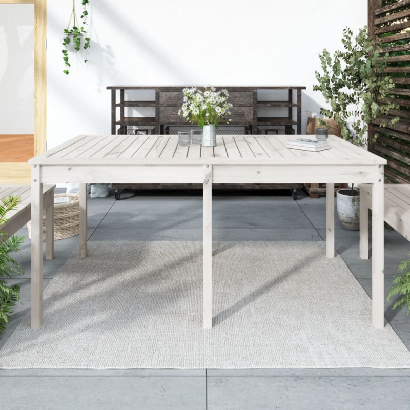 vidaXL Mesa de jardín madera maciza pino blanco 159,5x82,5x76 cm vidaXL Mesa de jardín madera maciza pino blanco 159,5x82,5x76 cm