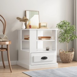 vidaXL Mesa auxiliar madera contrachapada blanco brillo 50x50x60 cm
