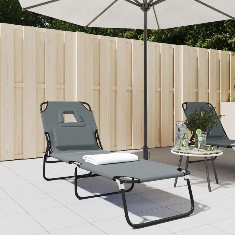 vidaXL Tumbona plegable acero recubrimiento en polvo tela Oxford gris vidaXL Tumbona plegable acero recubrimiento en polvo tela Oxford gris