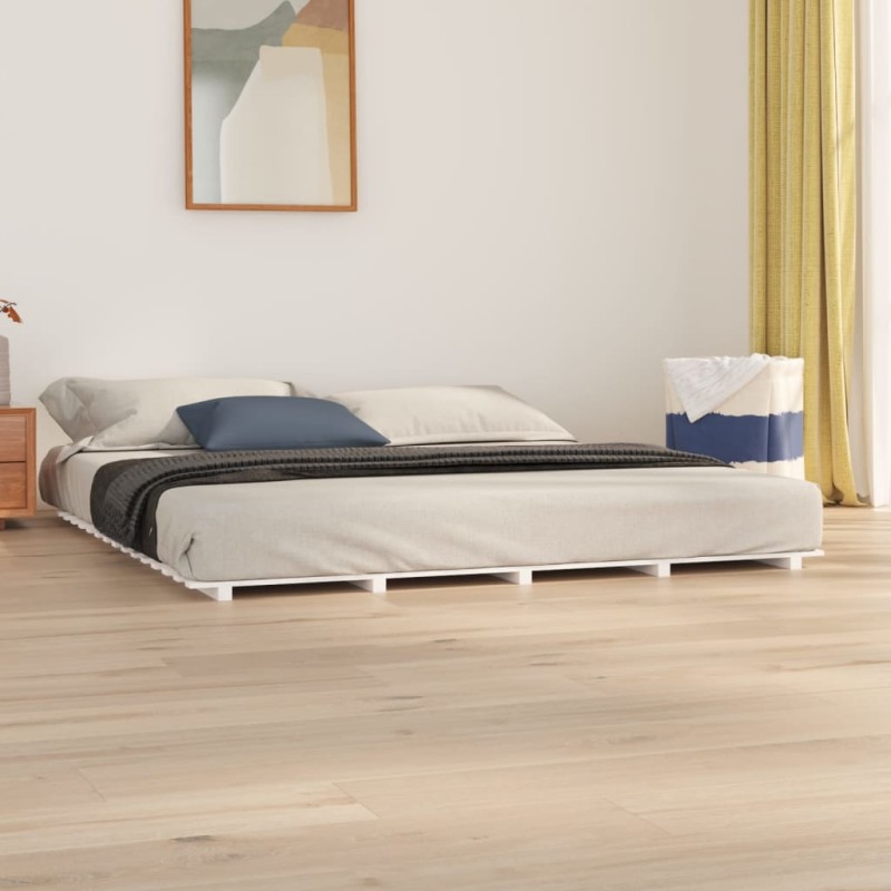 vidaXL Estructura de cama de madera maciza de pino blanco 200x200 cm vidaXL Estructura de cama de madera maciza de pino blanco 200x200 cm