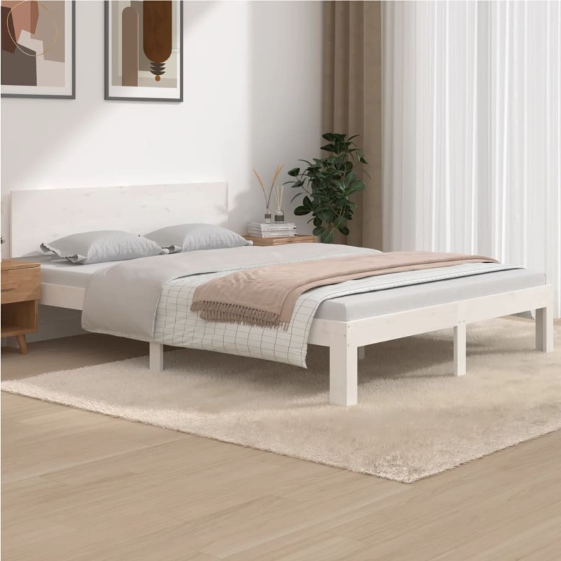 vidaXL Estructura de cama de madera maciza de pino blanco 140x190 cm