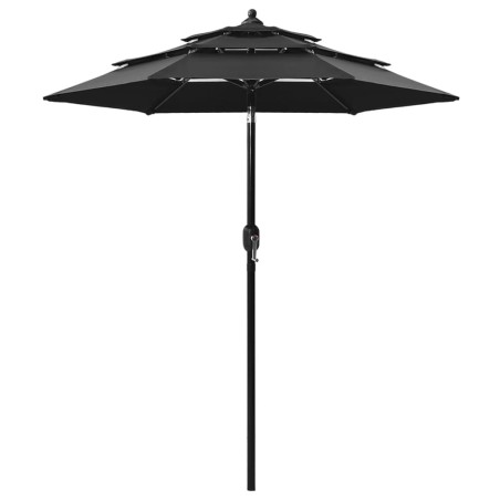 vidaXL Sombrilla de 3 niveles con poste de aluminio negra 2 m